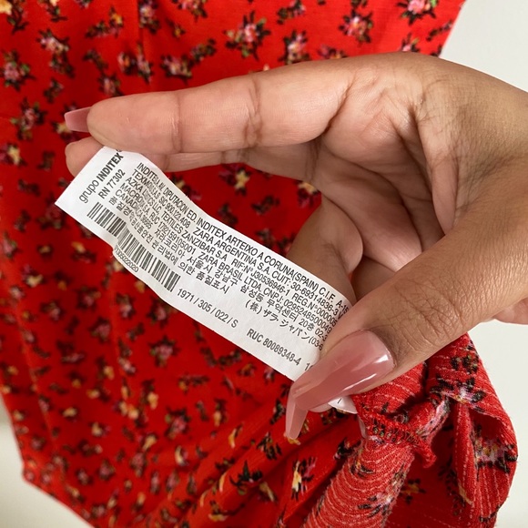 Zara Red Floral Short Sleeve Button Mini Dress - Picture 6 of 9